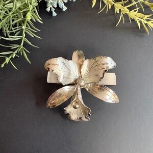 Vintage Flower Brooch | Silver Tone Floral Pin | Large Statement | Botanical